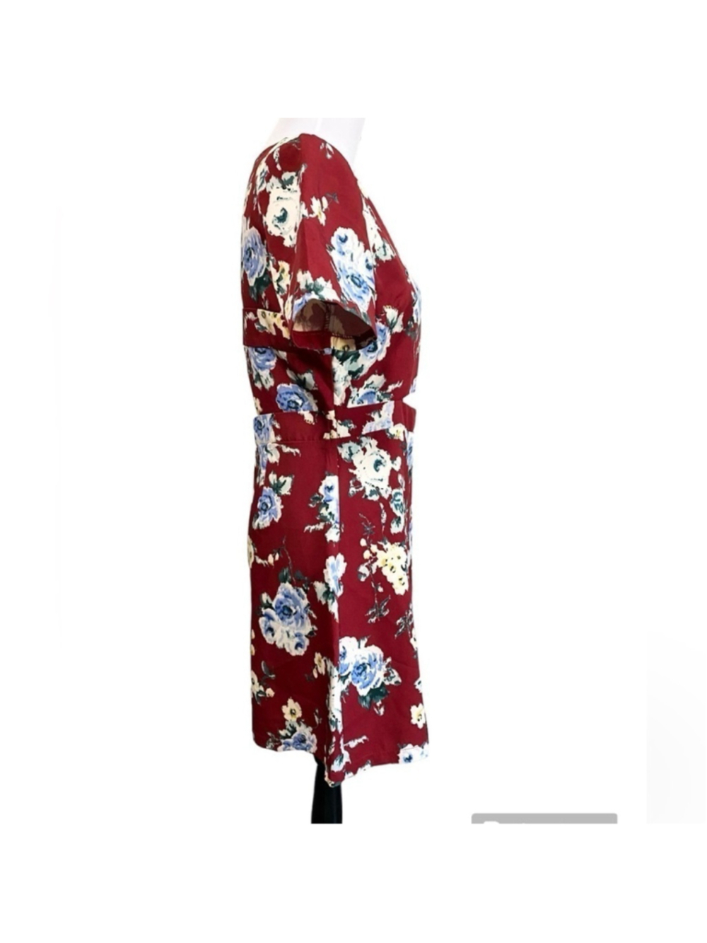 Umgee burgundy floral open midriff and back dress size large - Picture 4 of 11